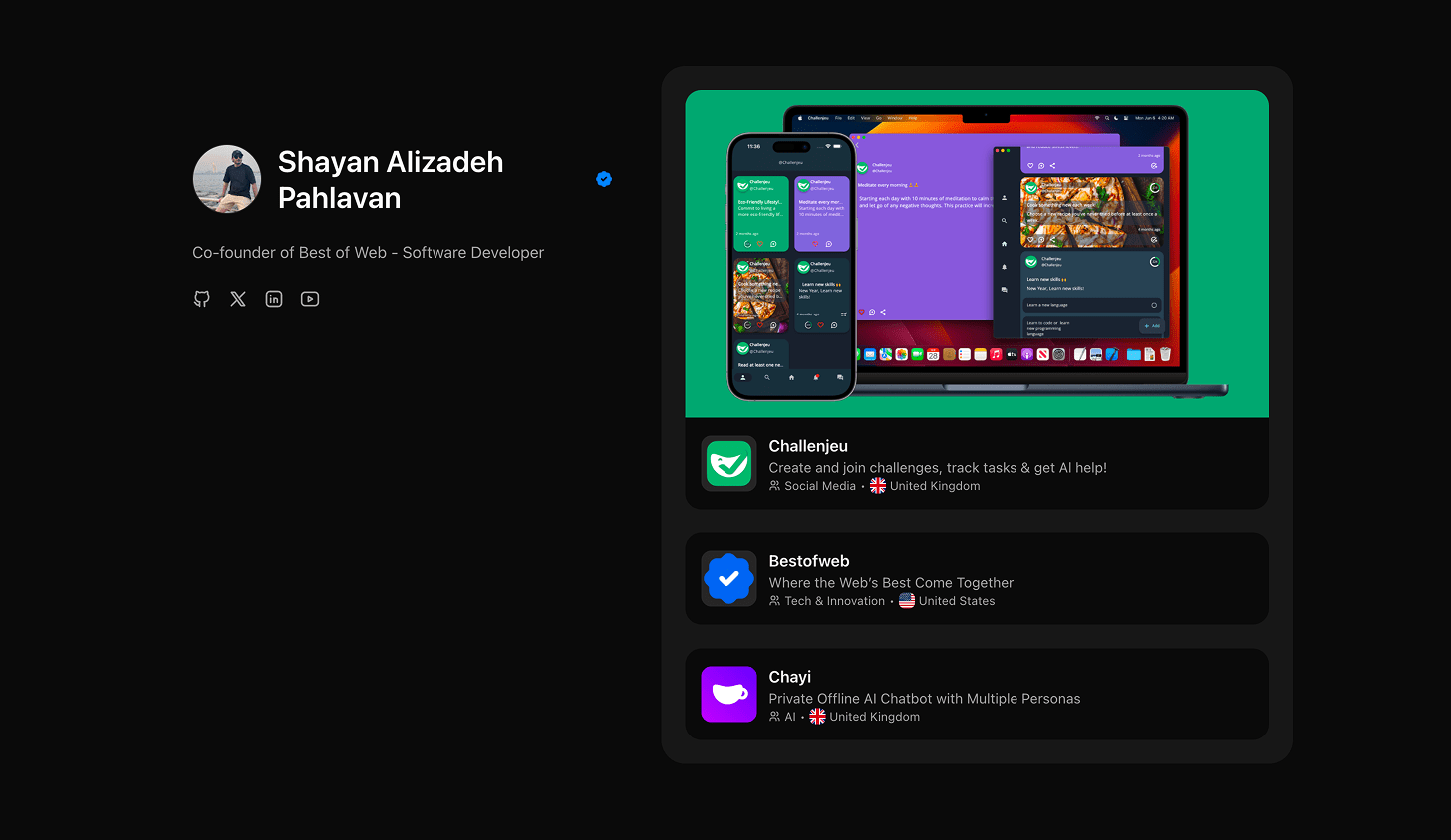 Dashboard for adding and managing multiple startups inside Best of Web