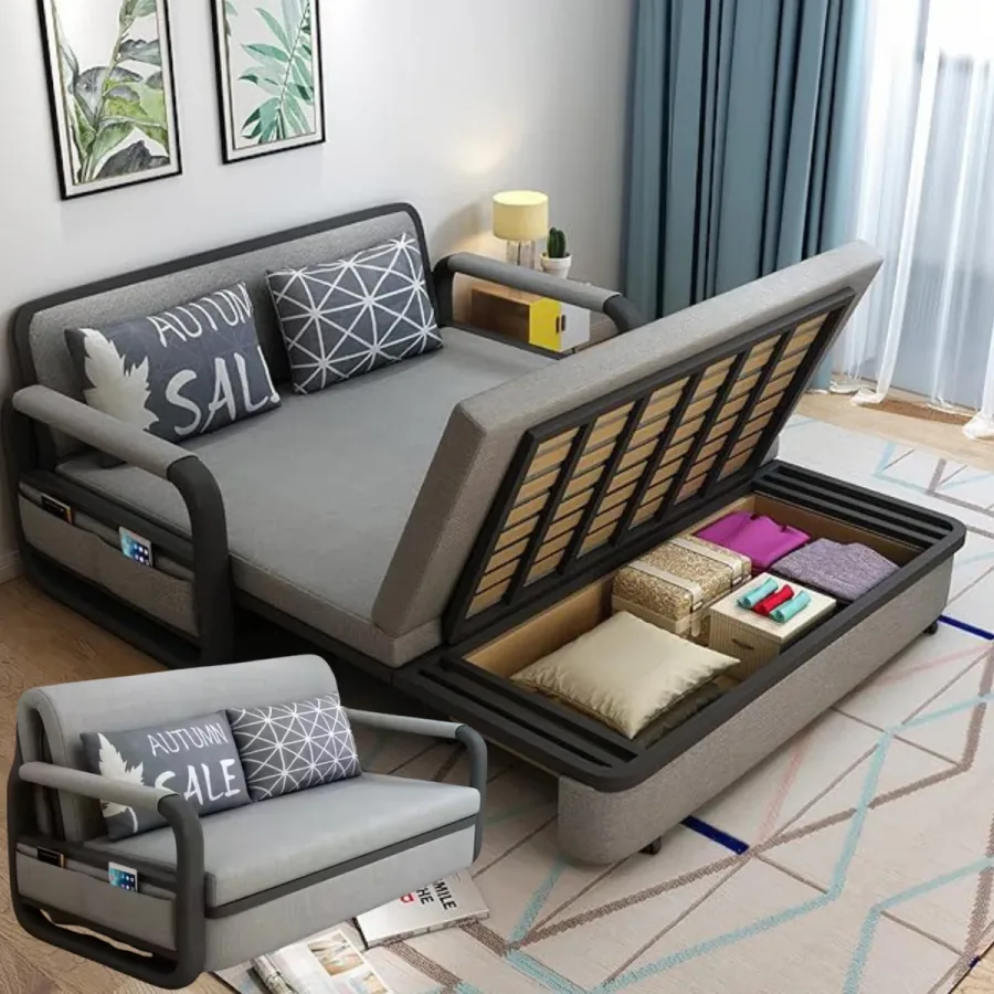 UNICORN FURNITURE Pull Out Sofa Bed with Storage – Convertible 2 Seater Sofa Bed, Reclining Sleeper Couch, Compact Space Saving Sofabed for Living Room, Guest Room & Small Spaces 158cm (Grey & Black) by Sindureghari Furniture