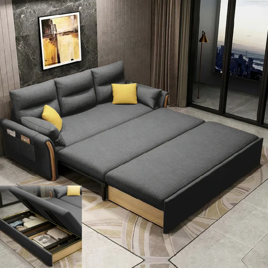 Unicorn Furniture Convertible Sofa Bed – King Size Pull Out Sofa Bed with Storage, Modern Reclining Sleeper Couch, Cotton Fabric, by Sindureghari Furniture