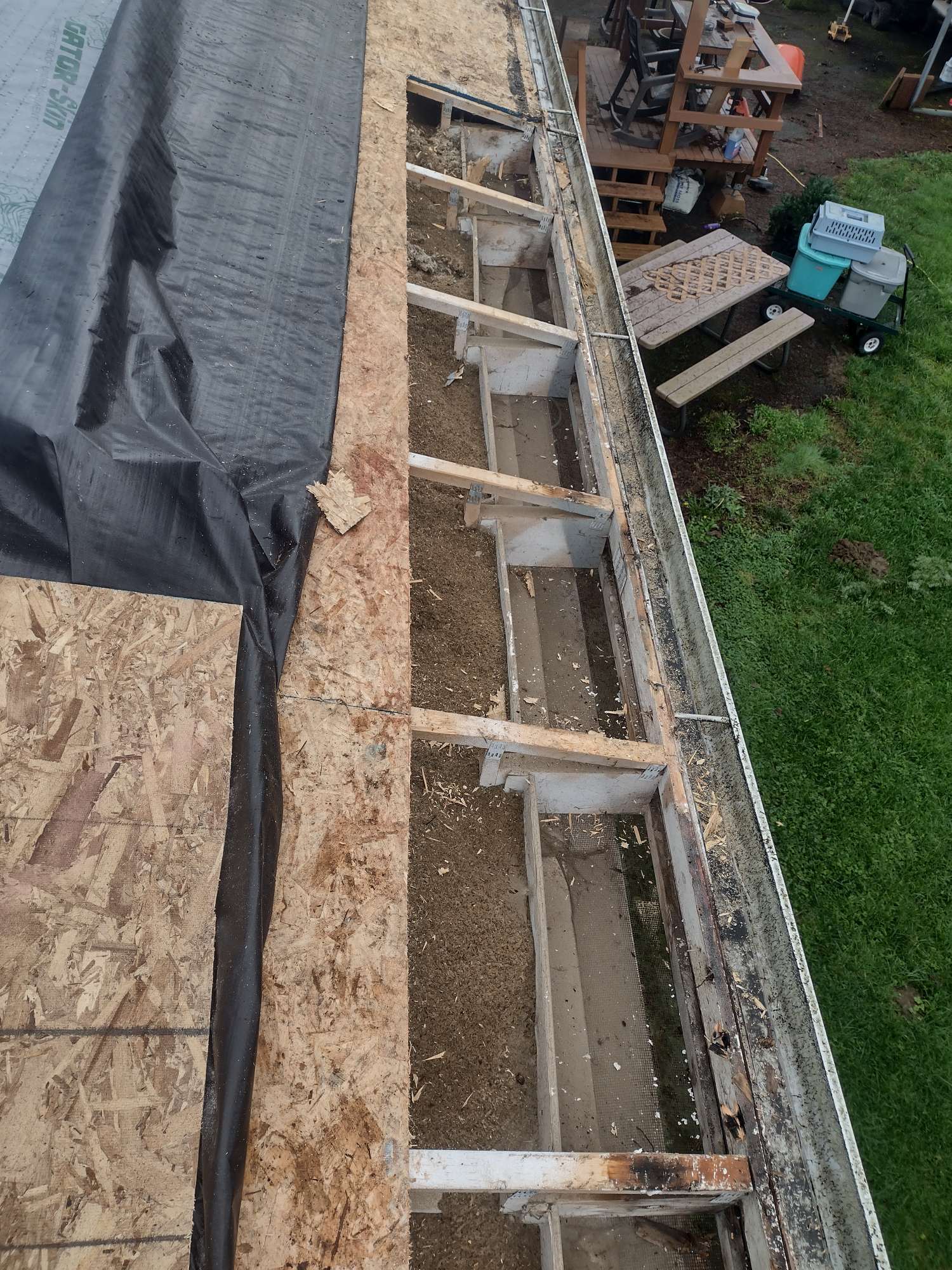 broken roof needing repairs.
