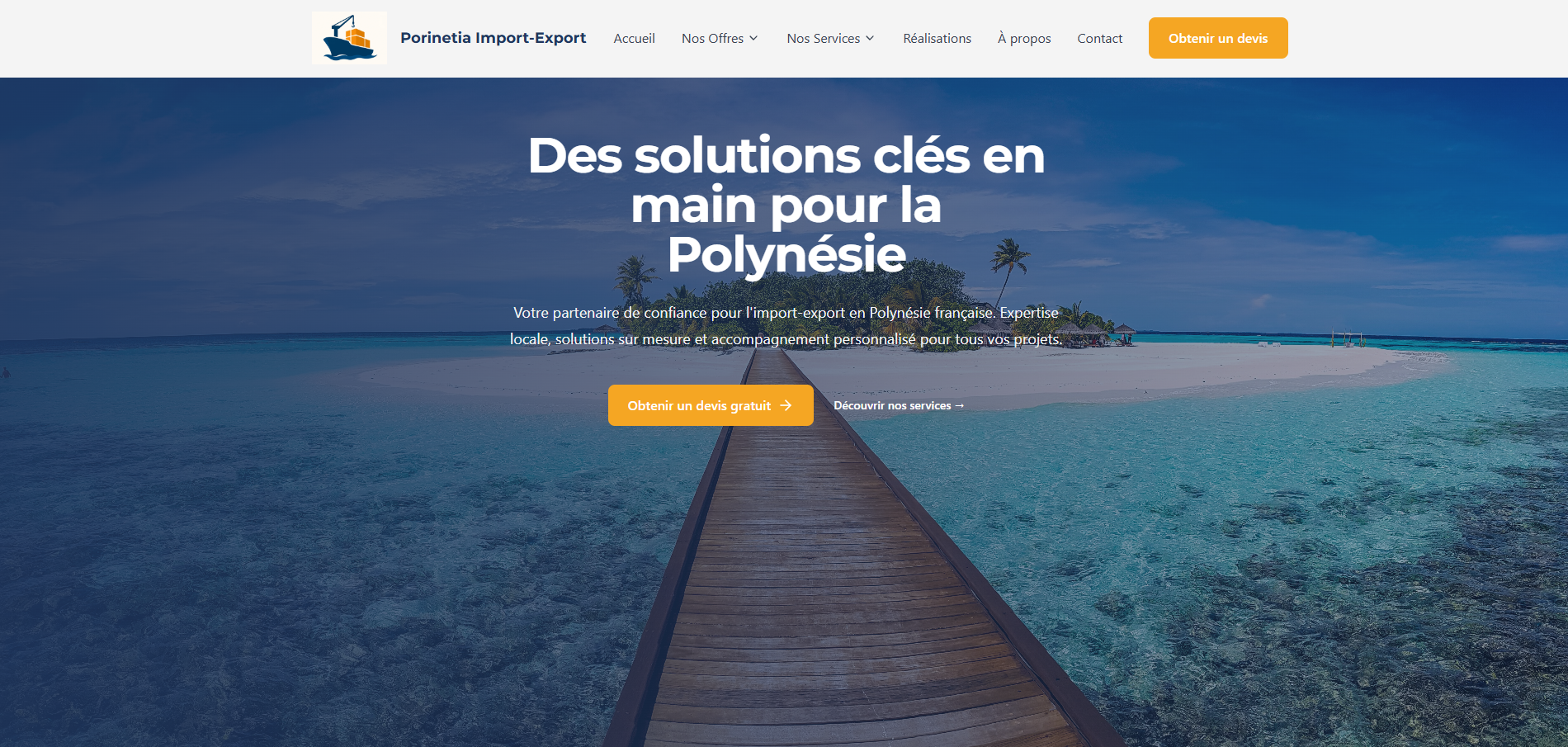 Porinetia Import-Export — Site web devis B2B