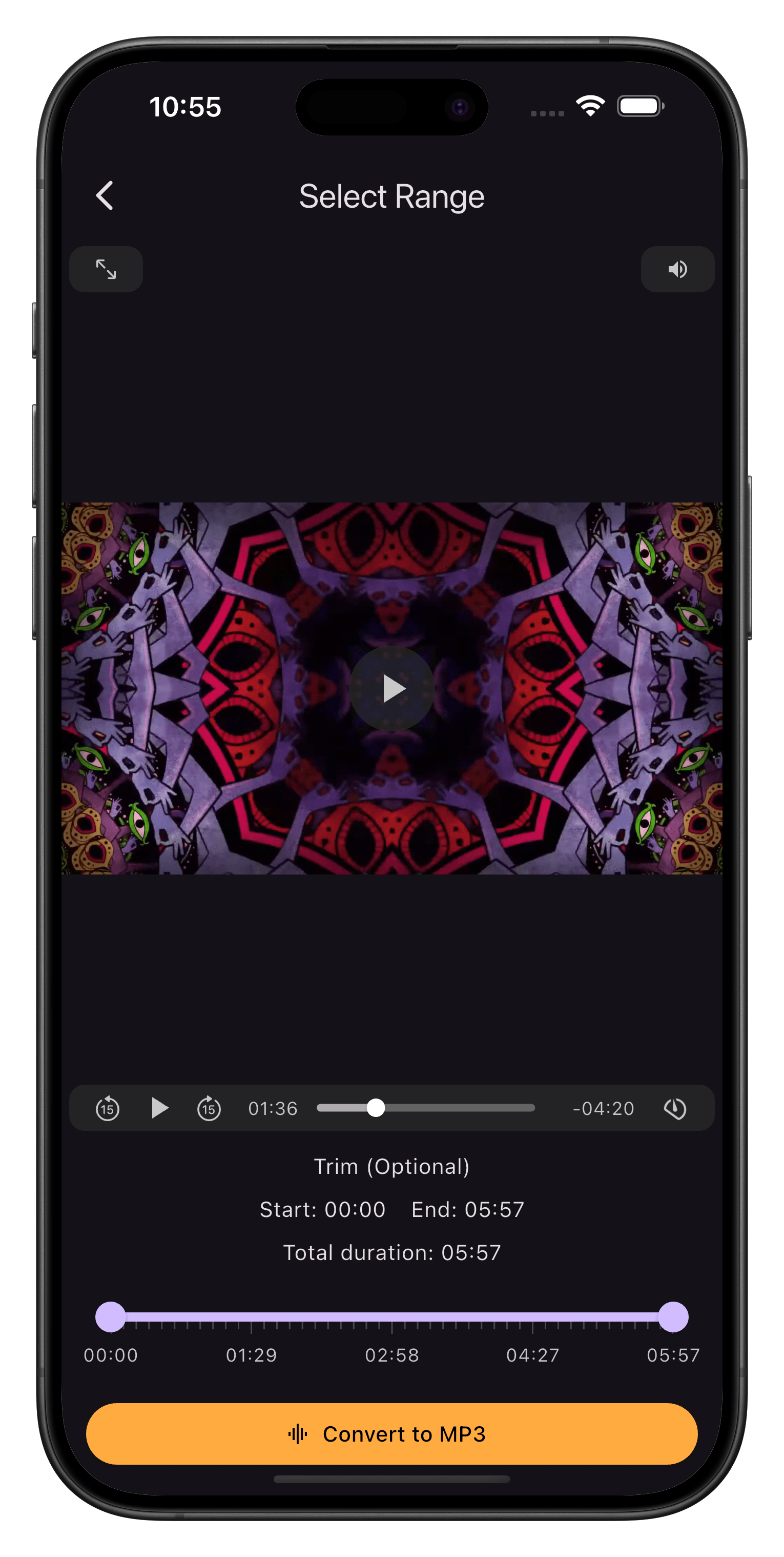 Convert video to mp3 android IOS app screenshot