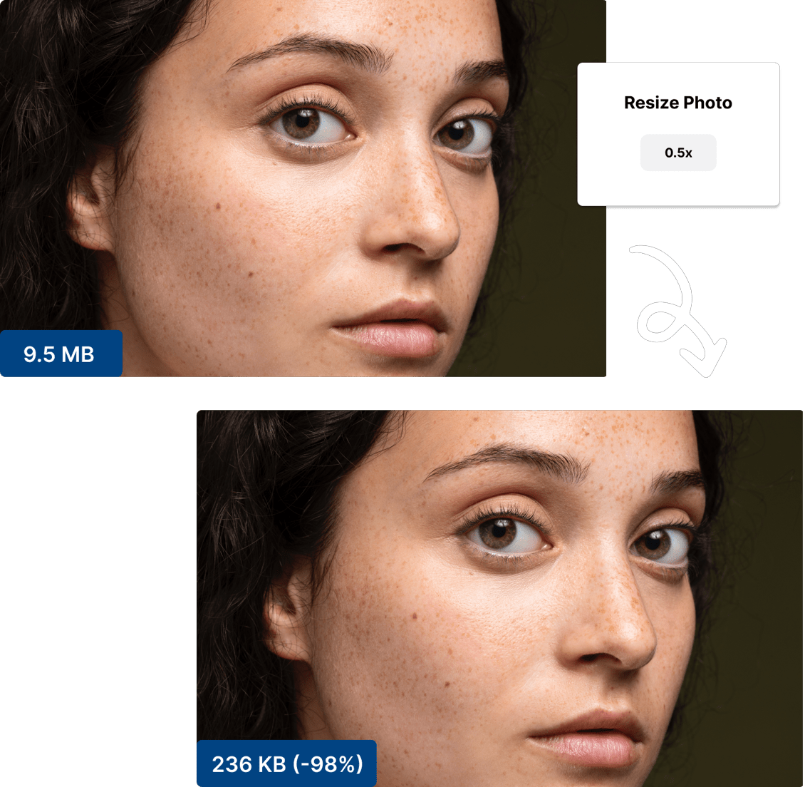 Resize images to lower resolutions to shrink more