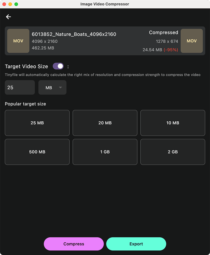 Compress video to any desired file size