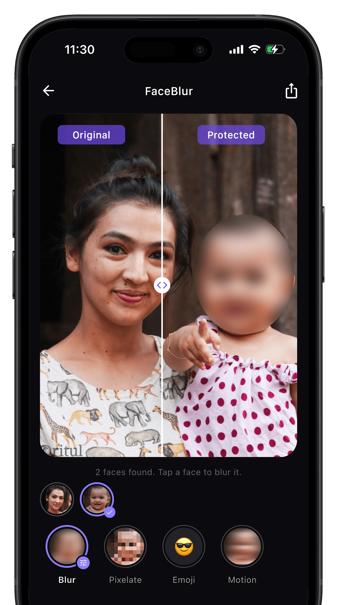 FaceBlur app screenshot - blur faces in photos before sharing