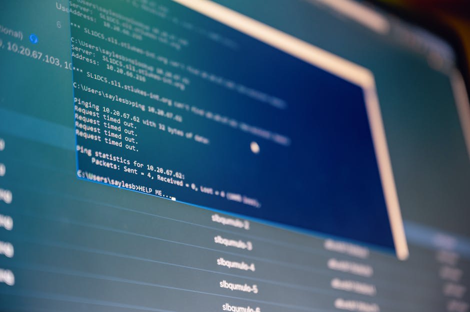 A close-up image of a computer screen displaying network command line interface. The screen shows a ping command sequence with results indicating 'Request timed out' for IP address 10.20.67.62. This image is useful for illustrating concepts related to network troubleshooting or IT diagnostics.