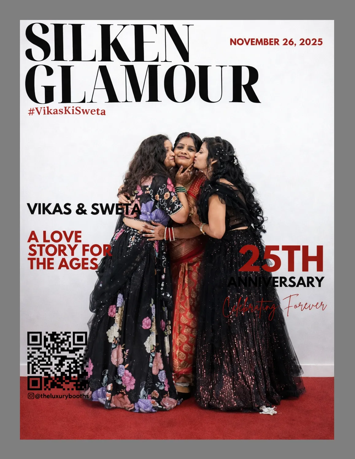 Elegant magazine photo booth for destination-style wedding shoot