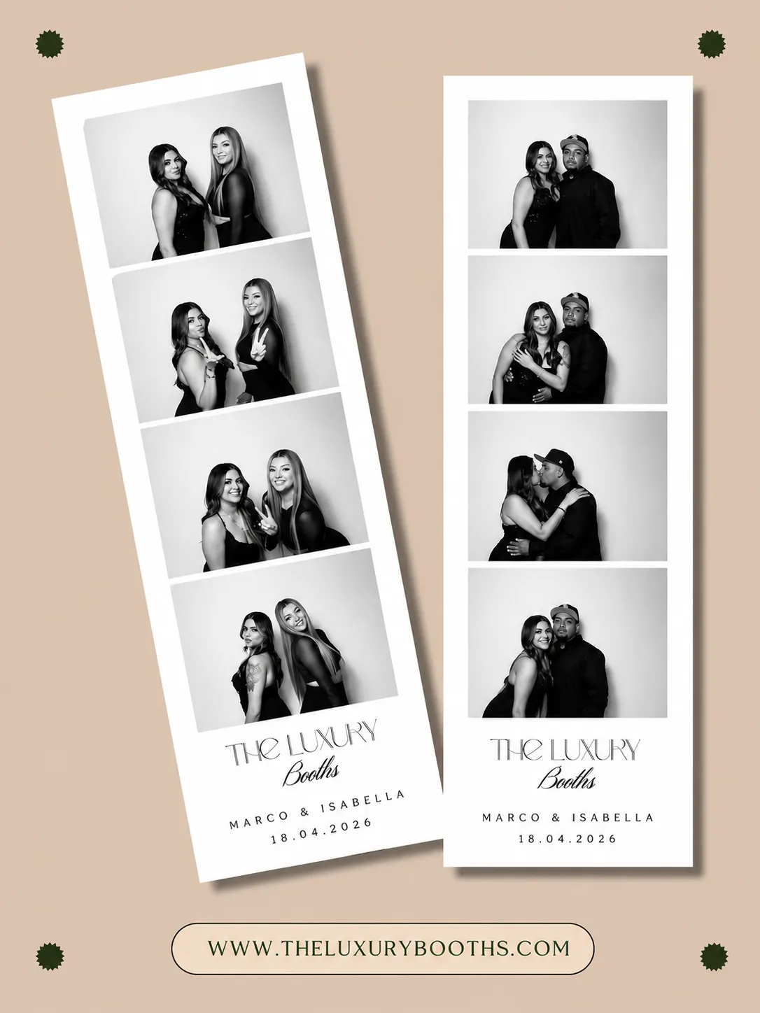 Premium wedding photo strip keepsake printed instantly for guests