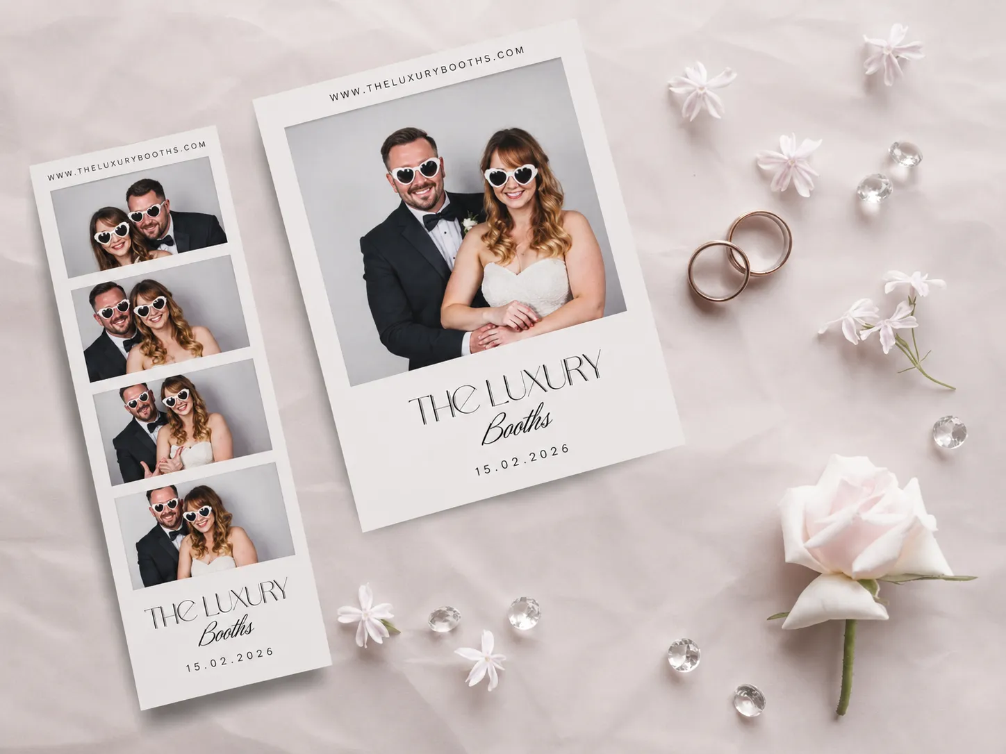 Open setup strip photo booth rental with instant photo strip printing
