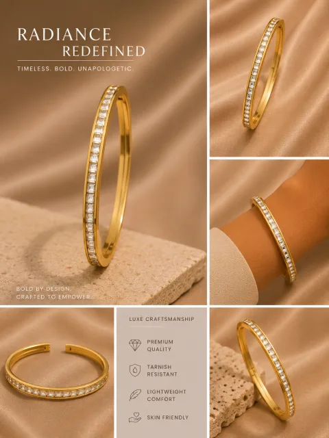 Premium Anti-Tarnish Stainless Steel Bracelet for Women | Luxury Gold-Plated Adjustable Cuff Bracelet