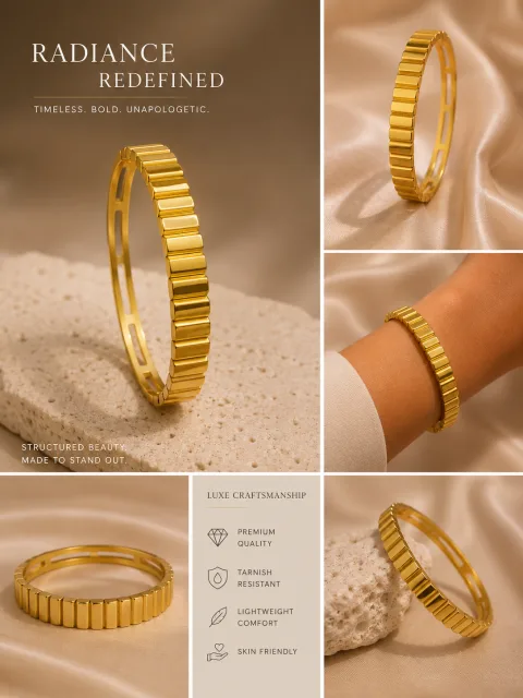Premium Anti-Tarnish Stainless Steel Bracelet for Women | Luxury Gold-Plated Adjustable Cuff Bracelet