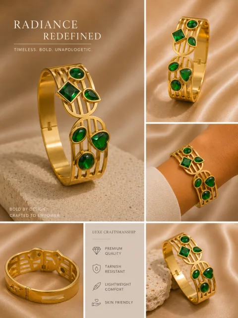 Premium Anti-Tarnish Stainless Steel Bracelet for Women | Luxury Gold-Plated Adjustable Cuff Bracelet
