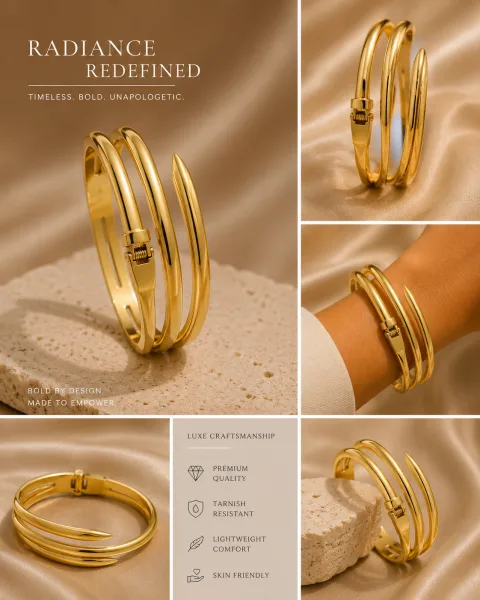 Premium Anti-Tarnish Stainless Steel Bracelet for Women | Luxury Gold-Plated Adjustable Cuff Bracelet