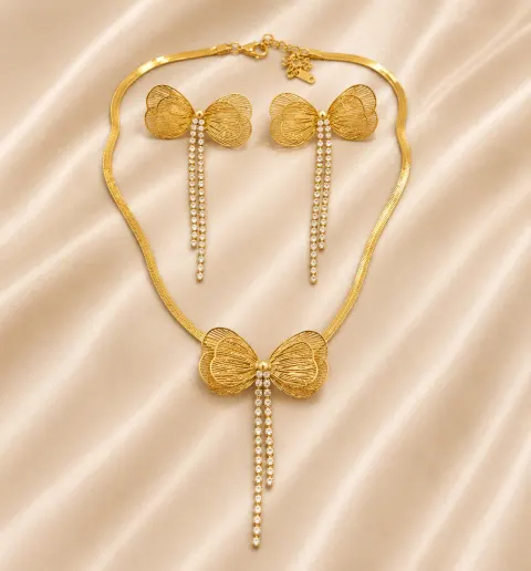 Elegant Gold-Plated Butterfly Necklace Set | Anti-Tarnish | Galloria