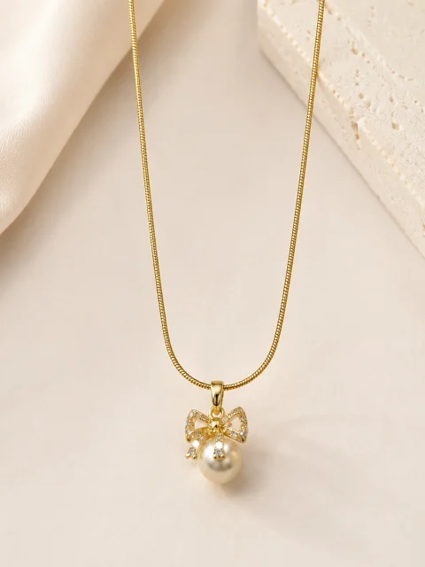 Elegant Gold-Plated Pearl Pendant Necklace | Anti-Tarnish | Galloria
