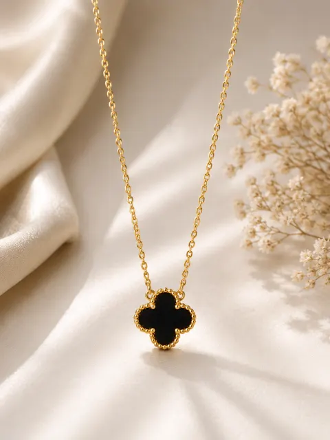 Elegant Black Clover Pendant Necklace | Anti-Tarnish | Galloria