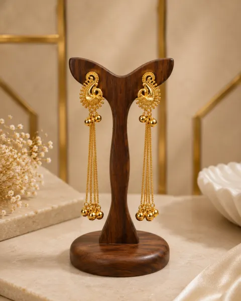 Galloria Peacock Gold Tassel Earrings | Premium Long Dangler Earrings