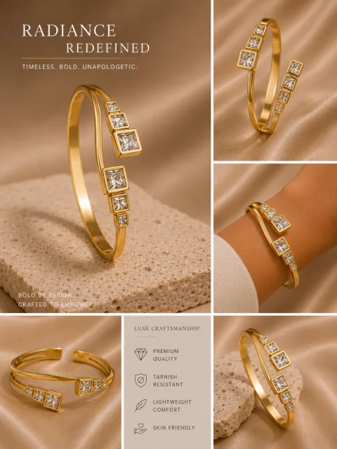 Premium Anti-Tarnish Stainless Steel Bracelet for Women | Luxury Gold-Plated Adjustable Cuff Bracelet