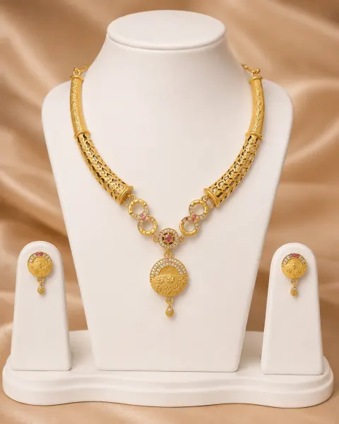 Luxury Gold-Tone Necklace Set with Crystal Detailing