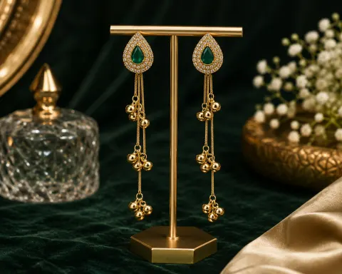 Galloria Emerald Stone Drop Earrings | Premium Long Statement Earrings