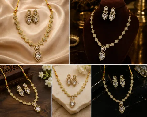 Gold Finish American Diamond Necklace Set