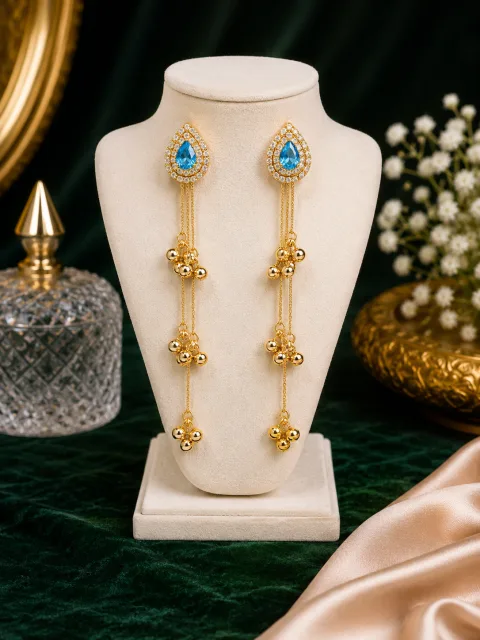 Galloria Blue Stone Drop Earrings | Premium Long Statement Earrings