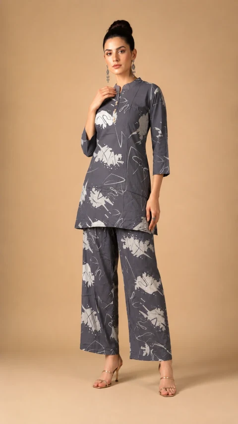 Grey Abstract Print Premium Co-ord Set
