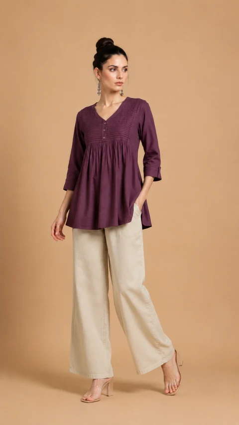 Elegant Plum Designer Kurti | Single Piece | Galloria