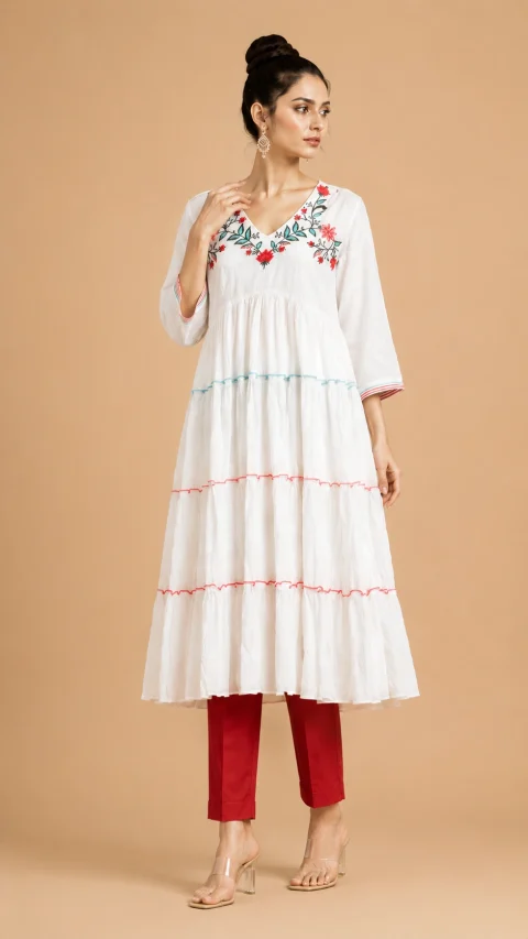 Snow Blossom Embroidered Tier Dress