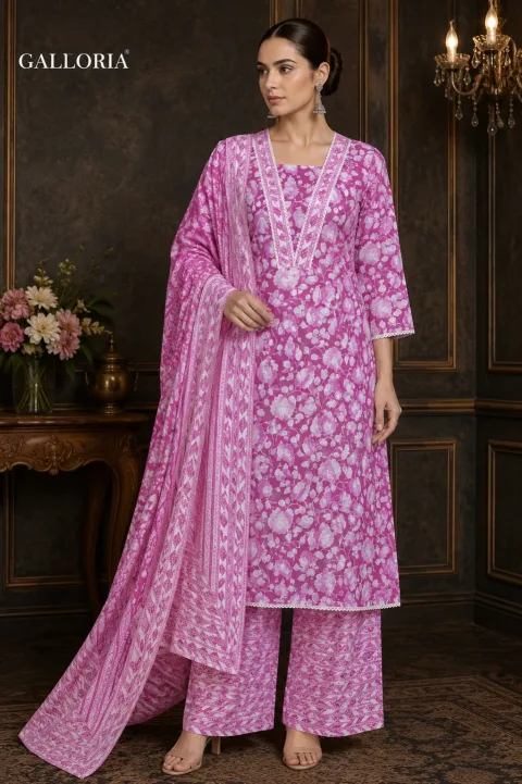 Floral Fuchsia Designer Kurti | 3 Piece | Galloria