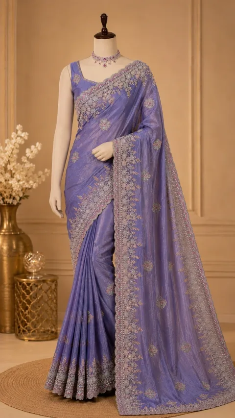 Designer Saree with Heavy Embroidery, Sequins & Stone Work