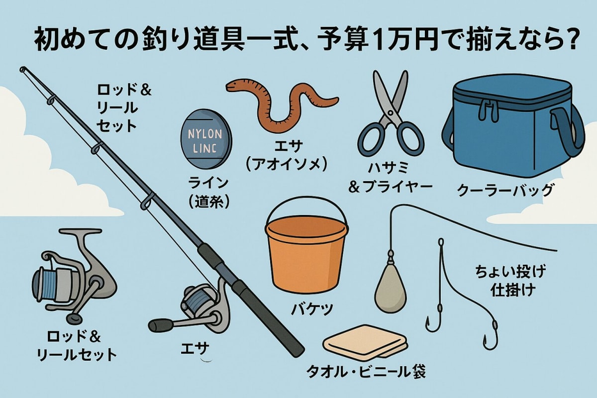 釣竿に取り付けた銀色のリールを巻く釣り初心者の手元。おすすめの釣り道具、スピニングリールの基本的な使い方を解説。