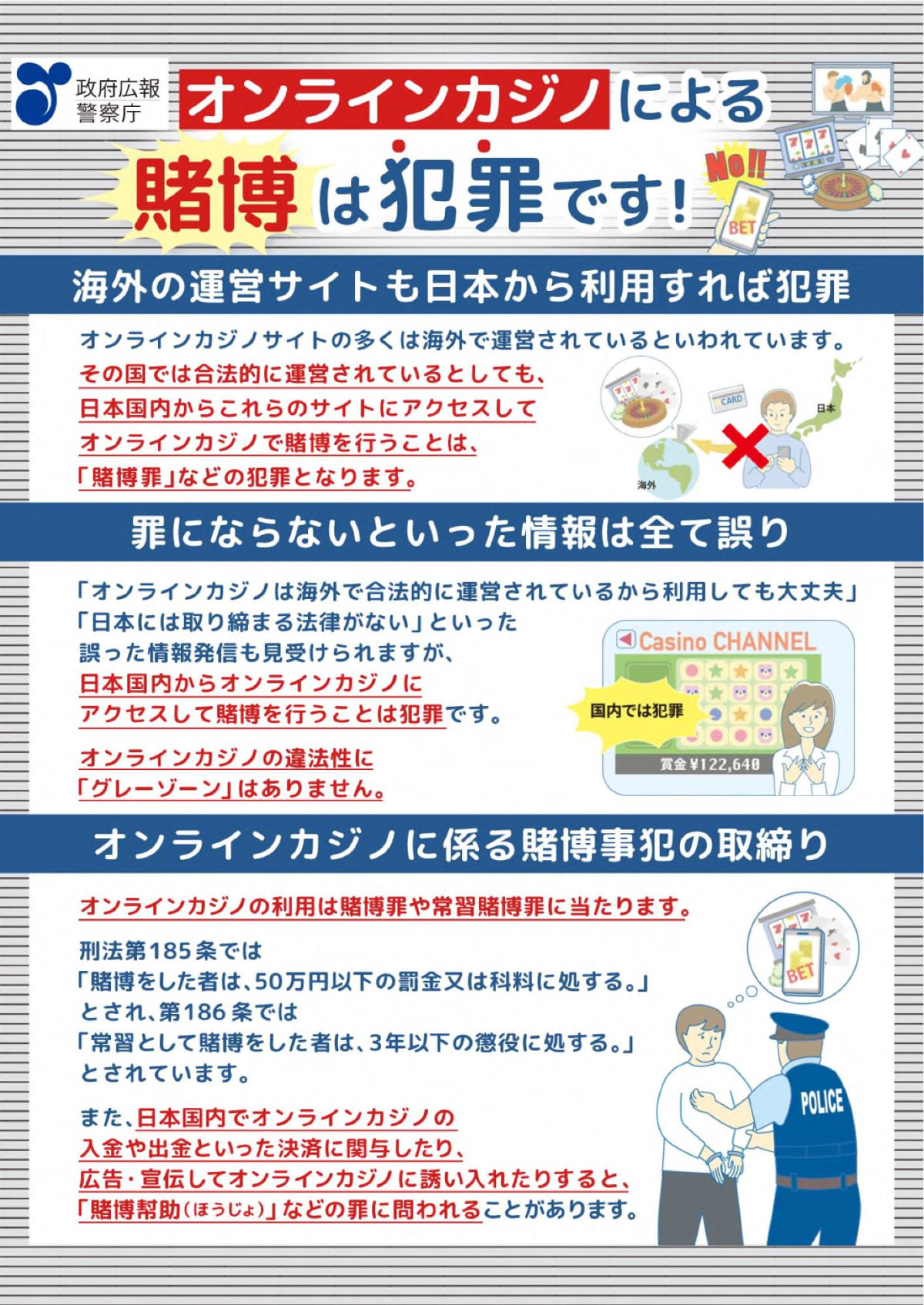 Nスタ解説のグラフィック。オンラインカジノ規制強化について、サイト誘導禁止などの対策とブロッキングの危険性を示す。