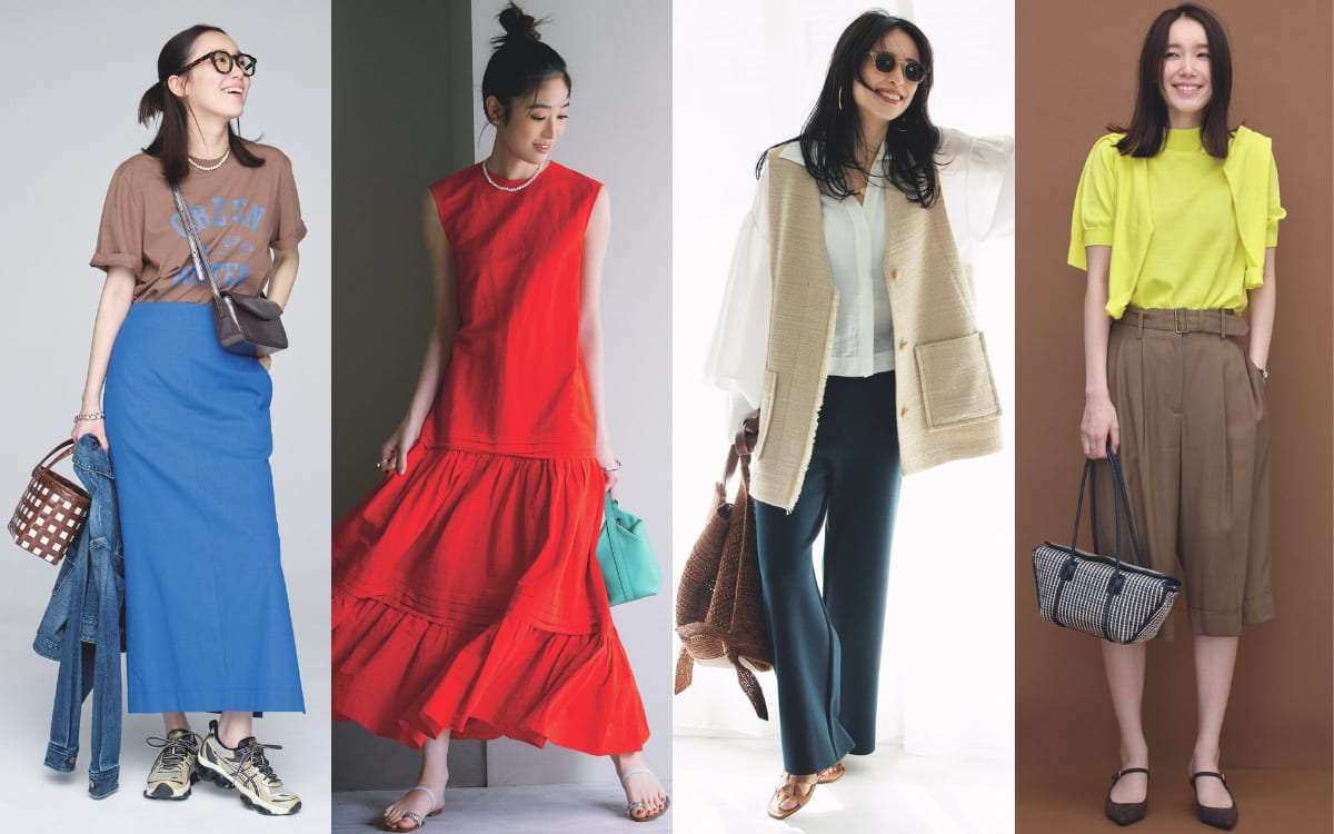 ベージュのトレンチコートを颯爽と着こなす女性。黒のワイドパンツと小物で引き締めた、おしゃれ上級者の秋冬レディースコーデ。