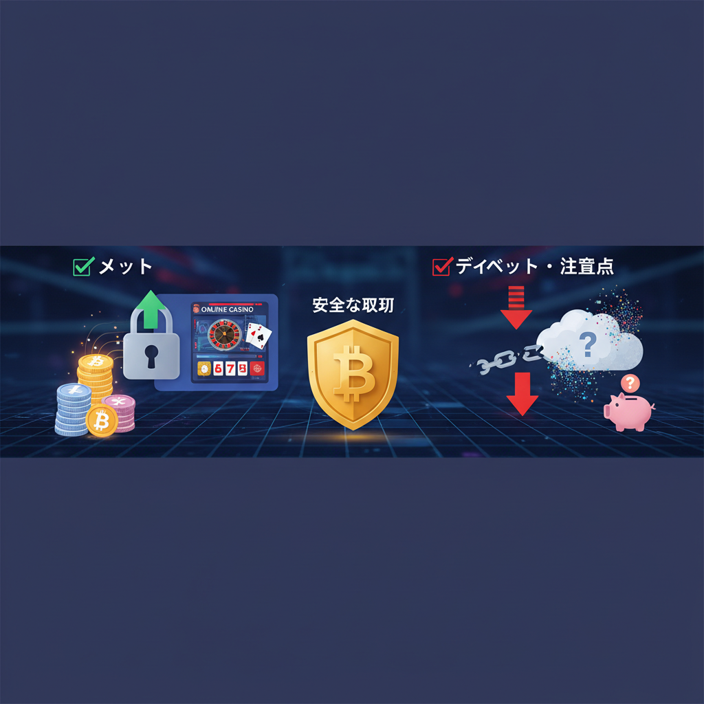 オンラインカジノで仮想通貨を使って入金する際のメリットとデメリット、注意点を詳しく教えてください。