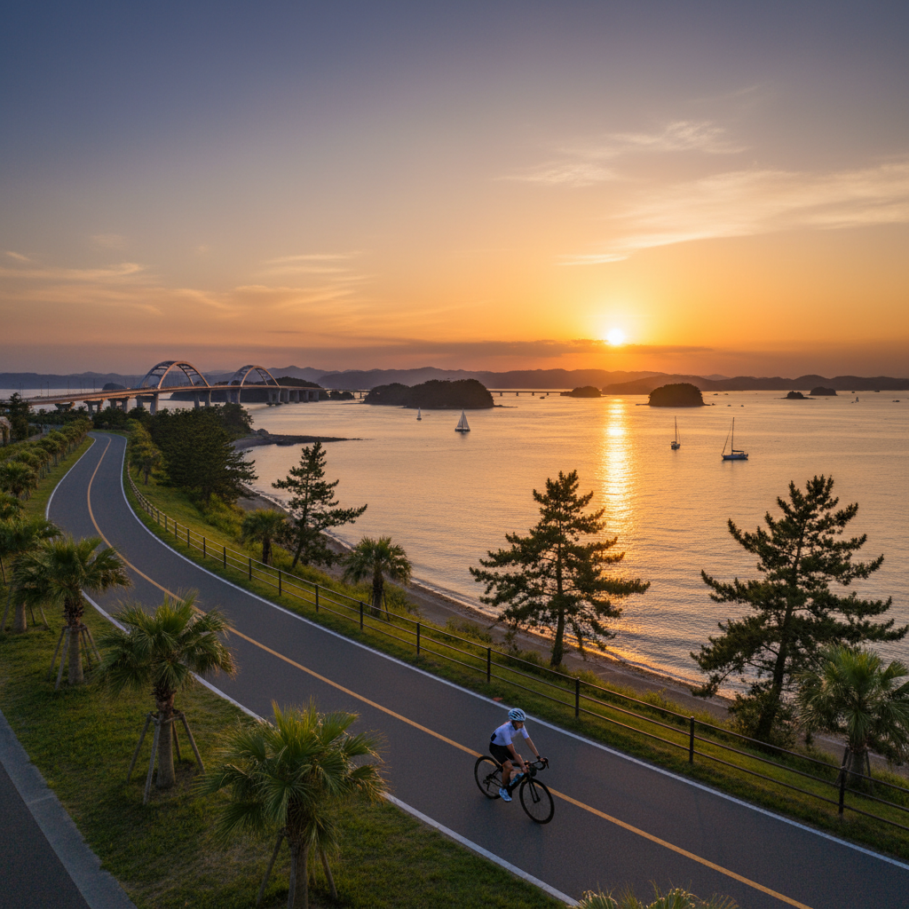 瀬戸内海沿いで夕日が美しいおすすめのサイクリングコースを教えてください。