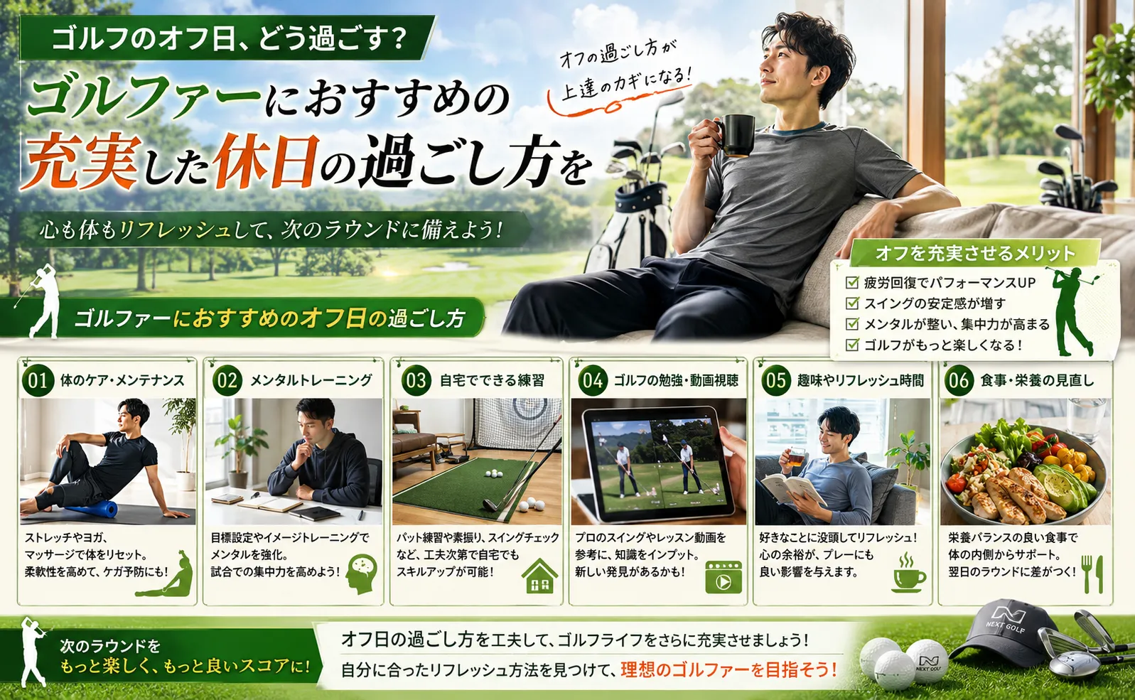 ゴルフのオフ日を充実させる過ごし方完全ガイド|ゴルファーの休日活用術