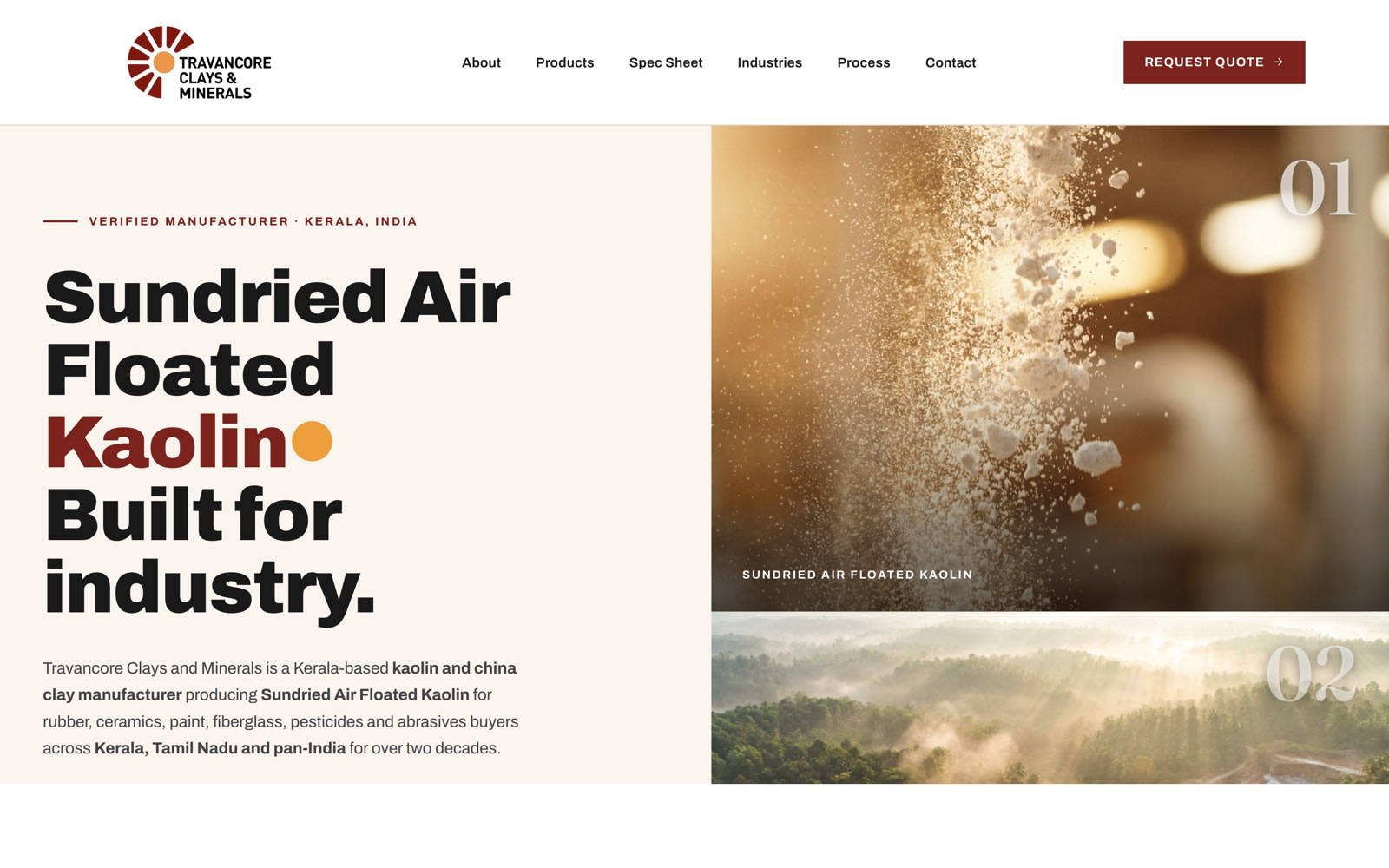 Travancore Clays website built by GoRo — Kerala-based kaolin manufacturer brand site
