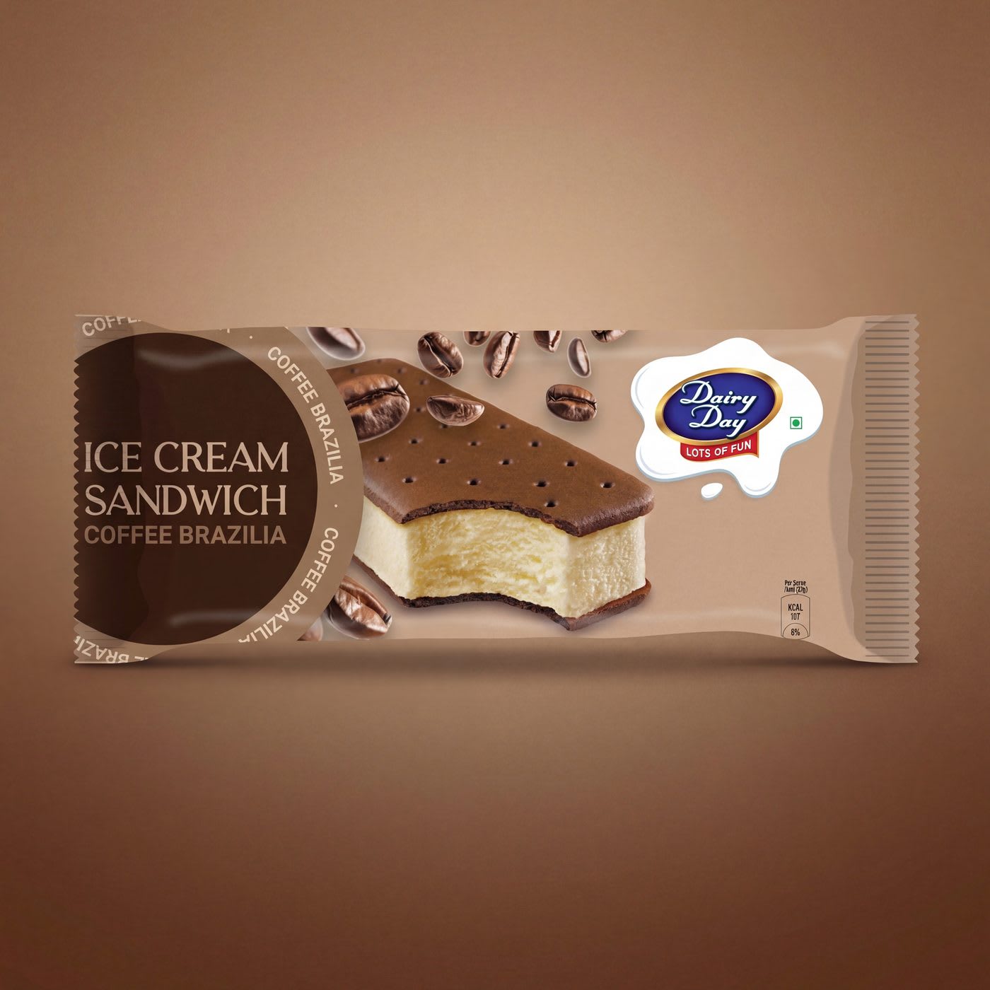 Dairy Day AI photoshoot by GoRo — ice cream sandwich Coffee Brazilia packshot from a 36-still AI catalogue