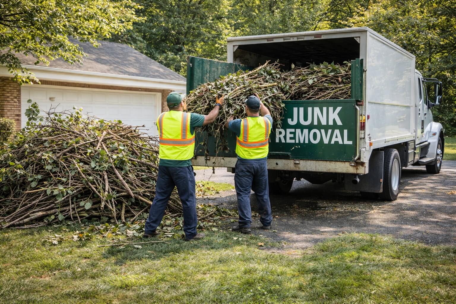 Branches and yard debris being removed