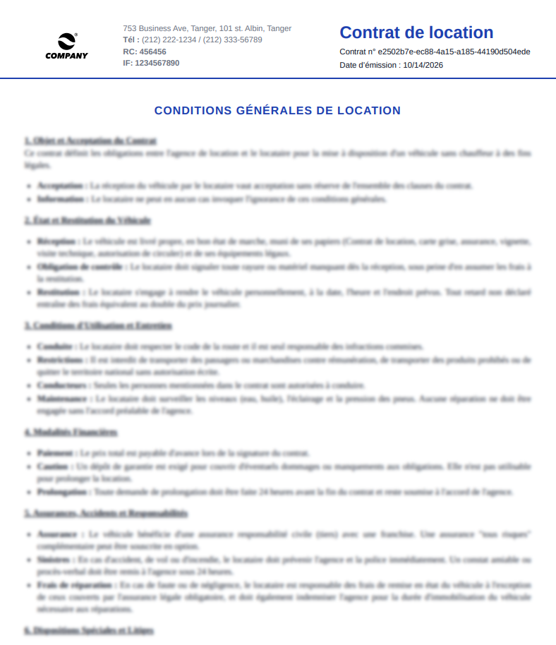 Contrat de location PDF VoitureLink (verso)