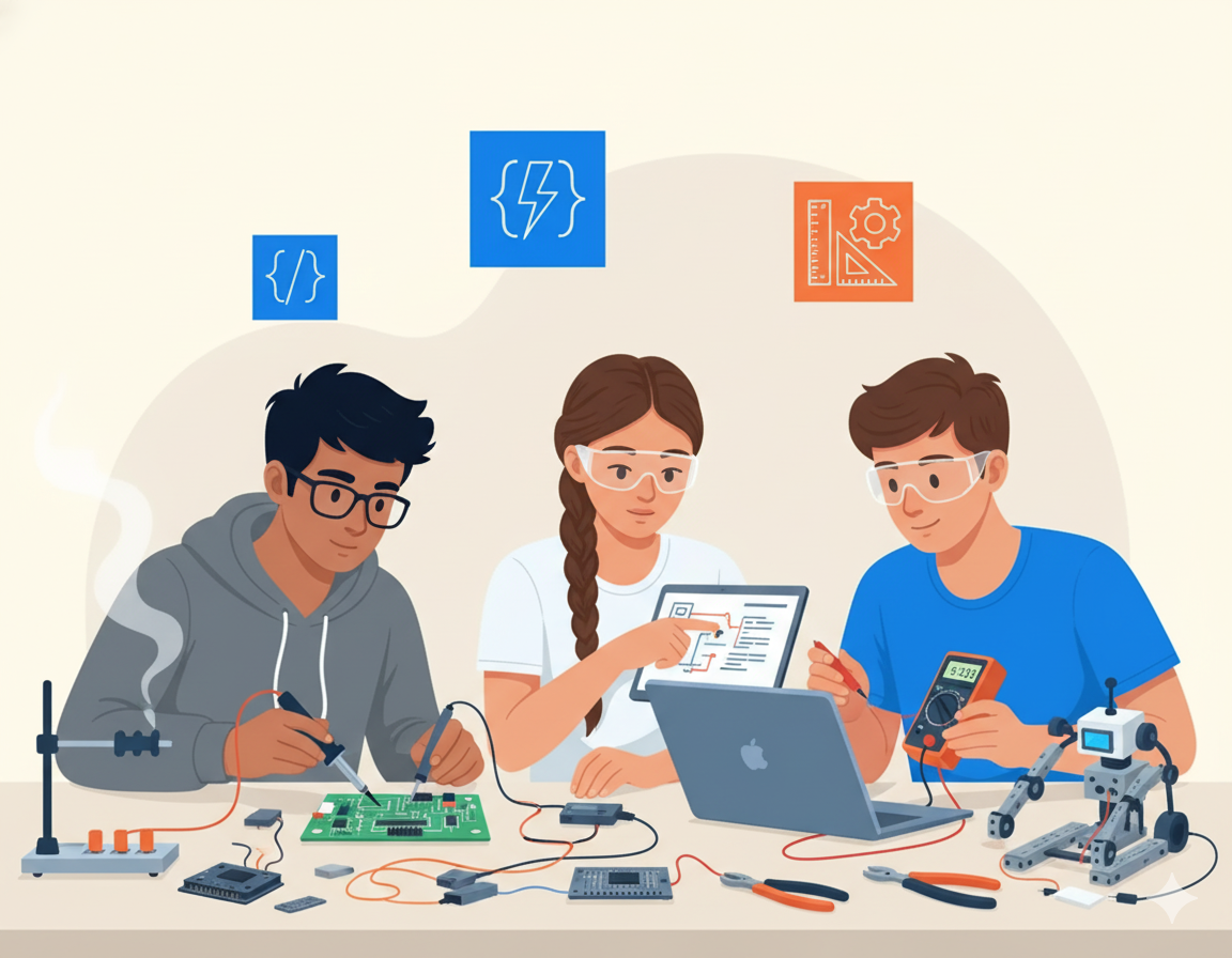 Students learning electronics