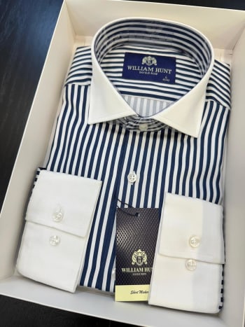 Navy and White Striped Cotton Shirt