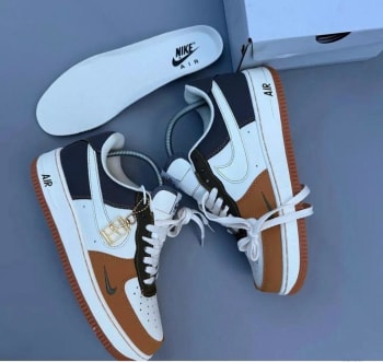 Nike Air Force 1 White, Brown & Navy Sneakers