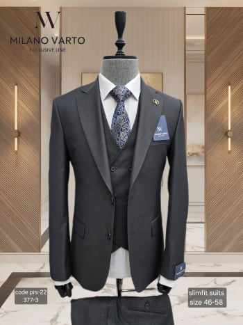 3-Piece Slim-Fit Dark Grey Suit – Exclusive Line