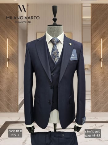 3-Piece Milano Varto Slim-Fit Navy Suit – Exclusive Line