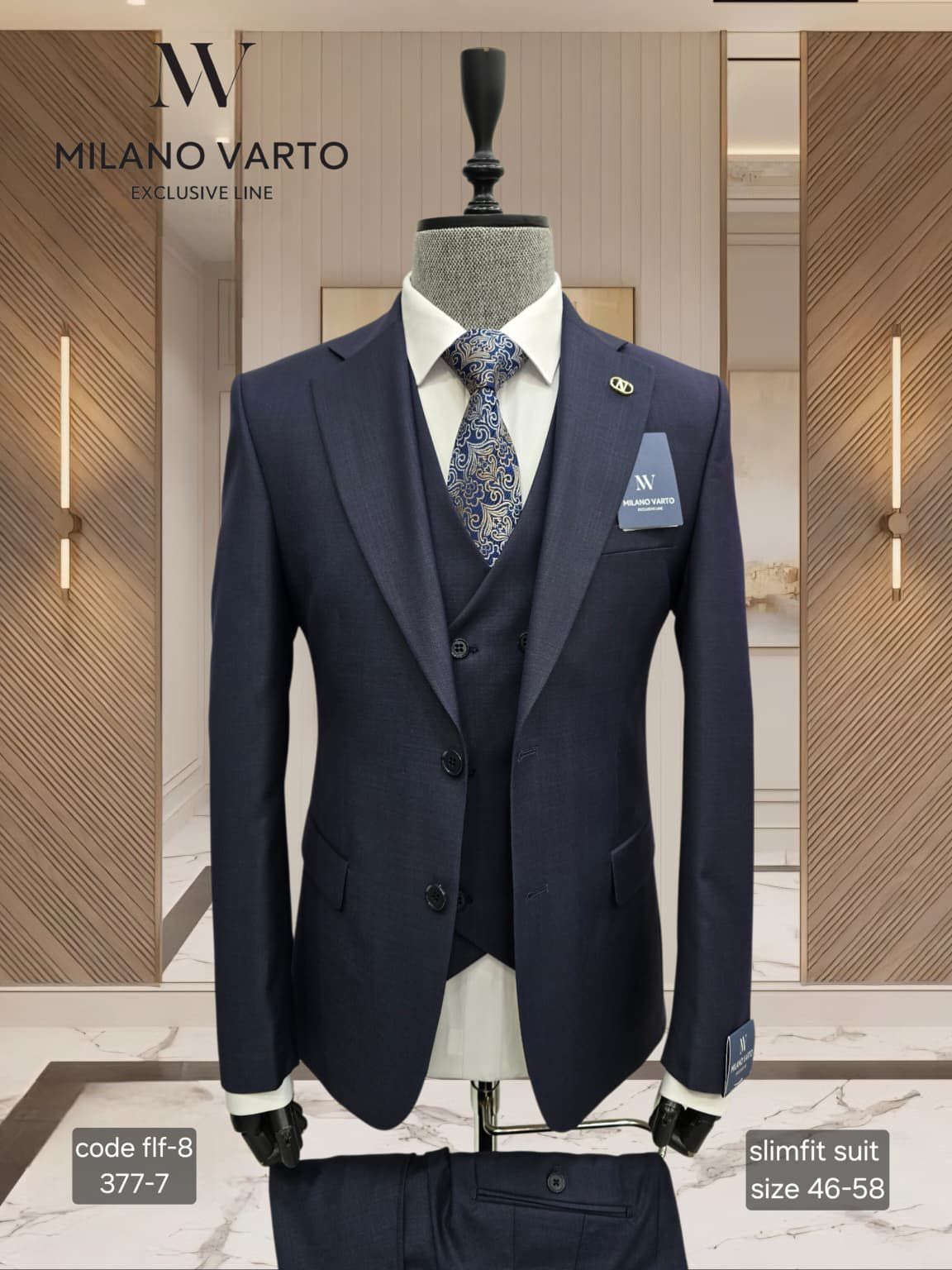 3-Piece Milano Varto Slim-Fit Navy Suit – Exclusive Line