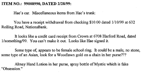 A credit card receipt from a Crown gas station was found in Hae's car