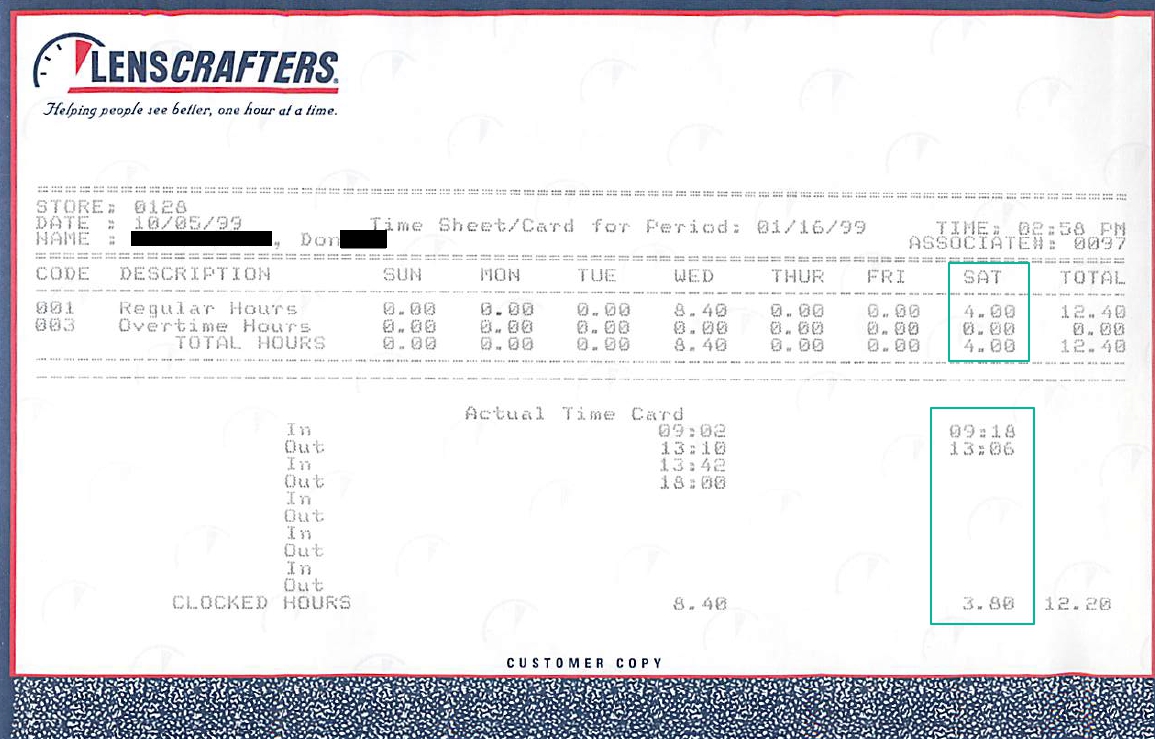 Don's Hunt Valley timesheet