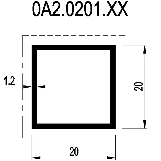 [0A2.0201] SQUARE TUBE 20x20x1.2 мм Reynaers